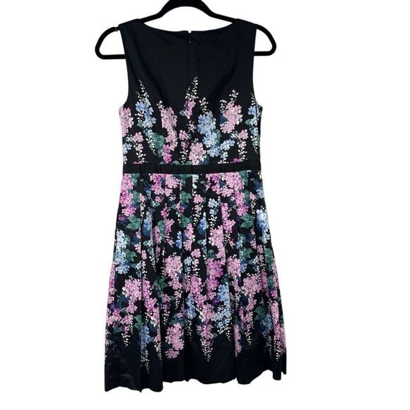 Talbots RSVP Floral Sateen Fit‎ & Flare Dress Black Hydrangeas Sz 2 Women’s - Picture 3 of 10